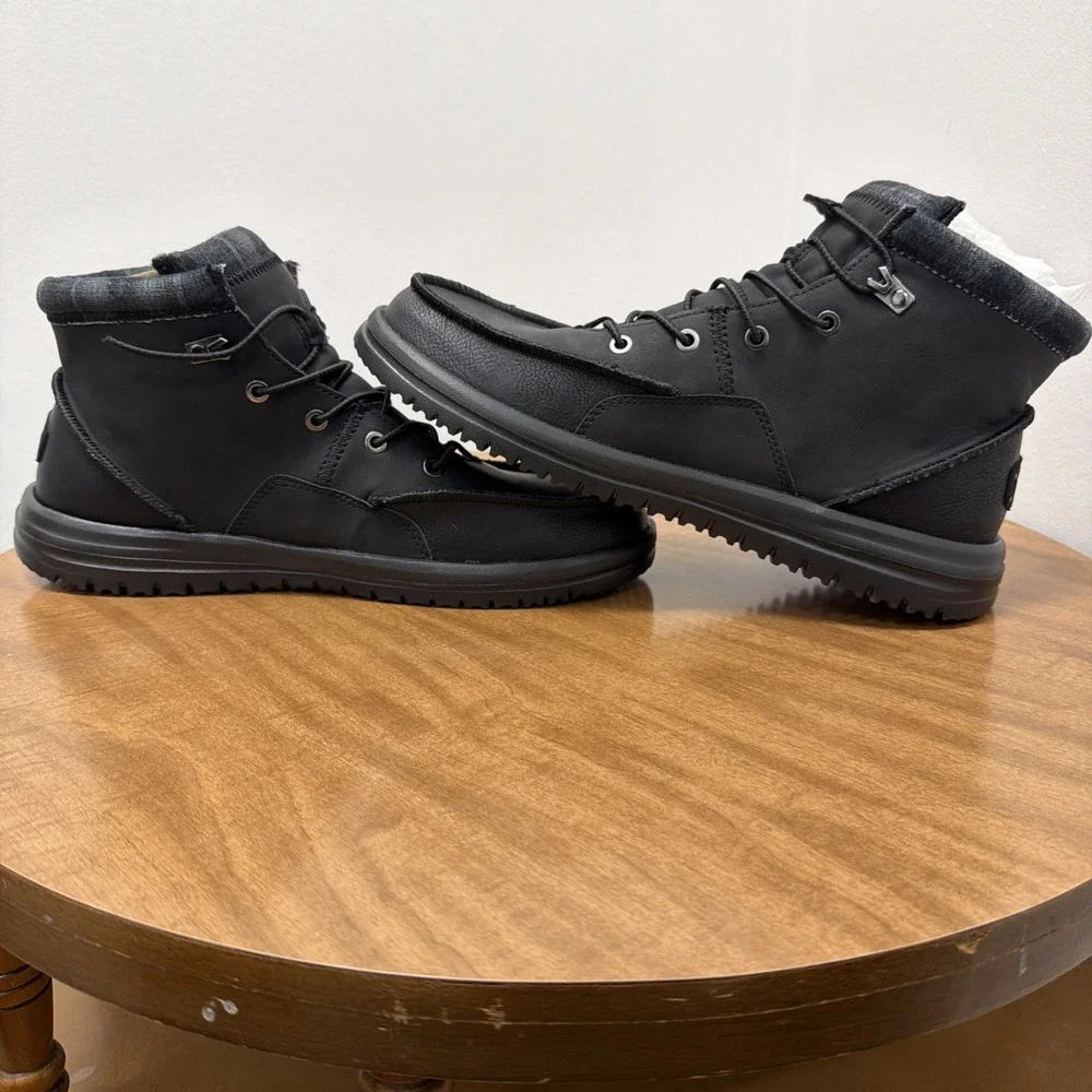 Hey Dude Bradley Leather Boots Black Ankle High Shoe Men Size 12 lace up light - Picture 6 of 11